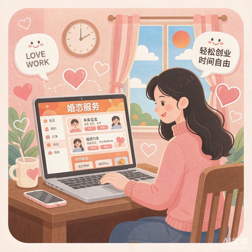 插图1：线上婚恋轻创业场景，居家用系统经营自己的小店